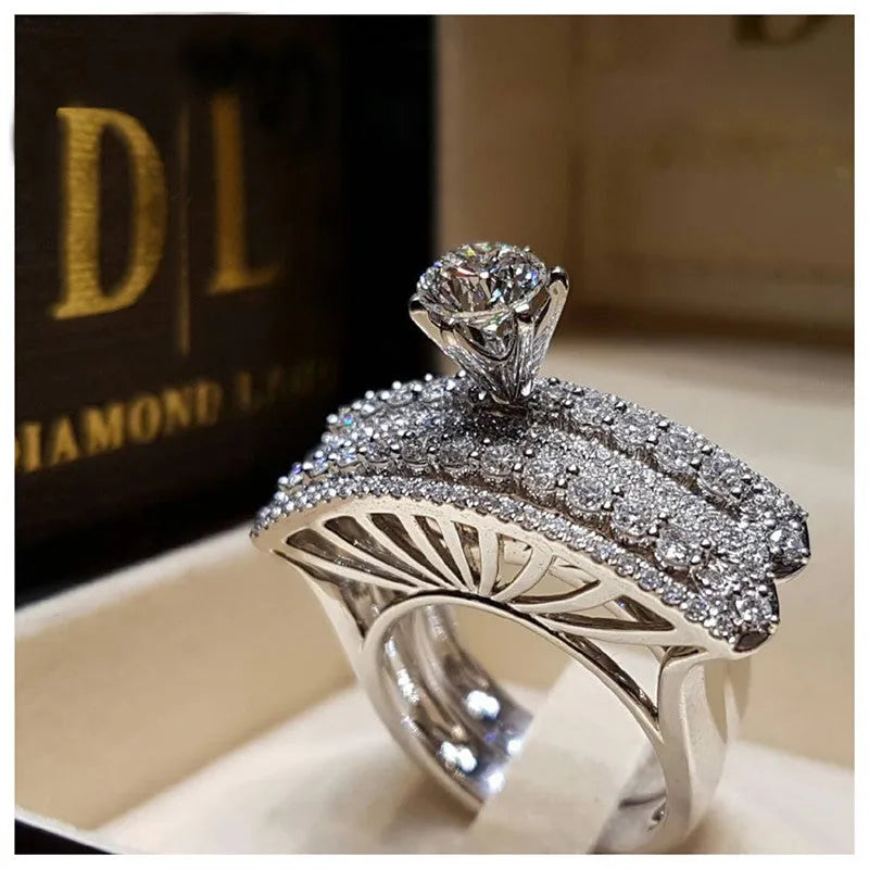 Crown engagement ring in alloy with electroplated finish, available in sizes 5 to 12 and styles A to G