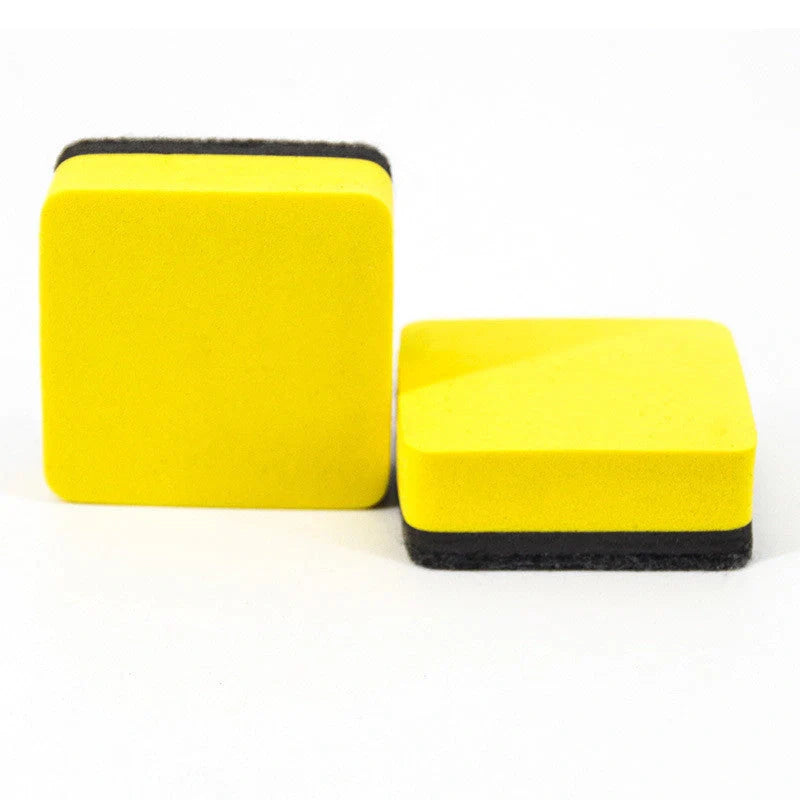 Square yellow blackboard eraser with felt surface for whiteboard markers
