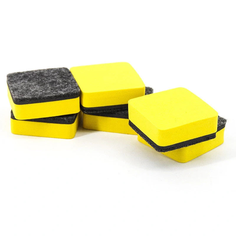 Square yellow blackboard eraser with felt surface for whiteboard markers