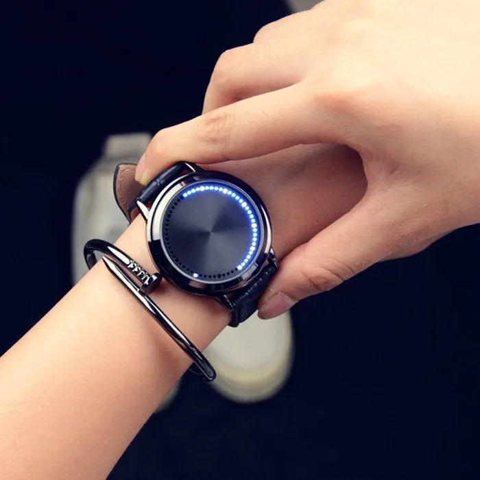 Electronic digital watch with blue light display in black or white colour options