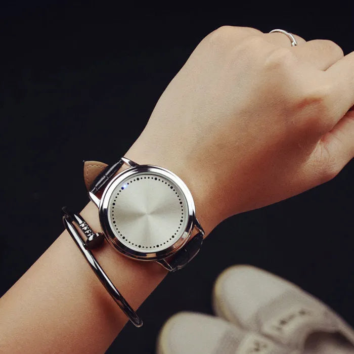 Electronic digital watch with blue light display in black or white colour options