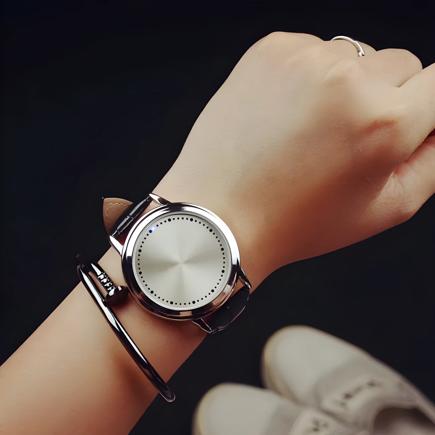 Electronic digital watch with blue light display in black or white colour options