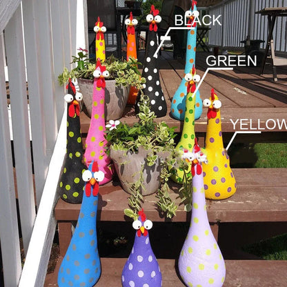 Colorful chicken garden statues made of high-quality resin, perfect for adding whimsical charm to your outdoor or indoor decor