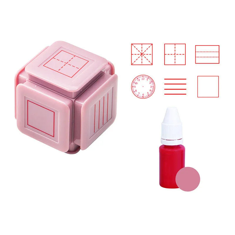 Six-sided Tianzi grid seal stamp in pink and blue colours with photosensitive technology