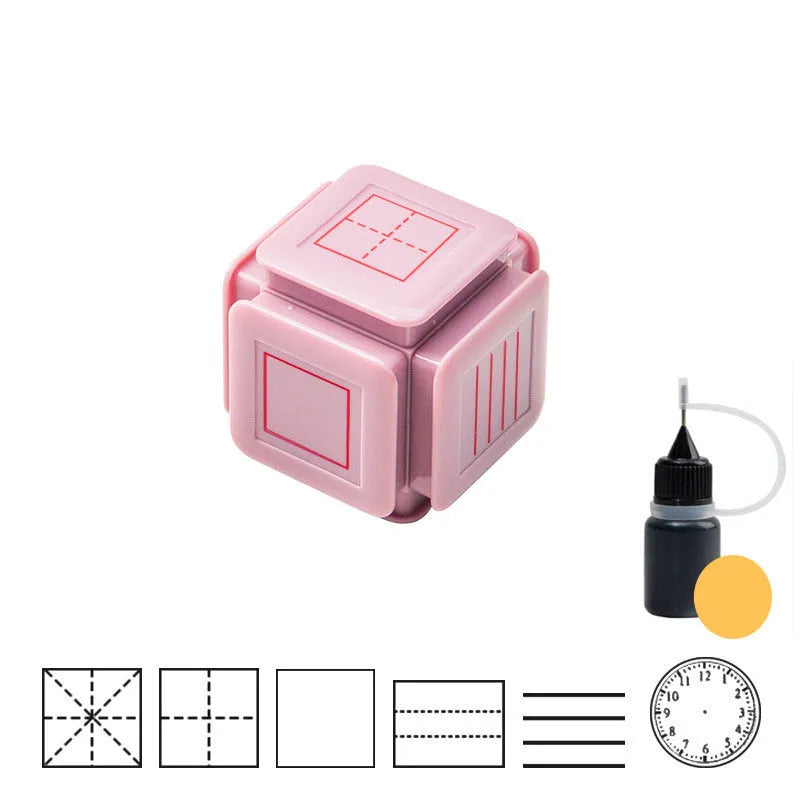 Six-sided Tianzi grid seal stamp in pink and blue colours with photosensitive technology