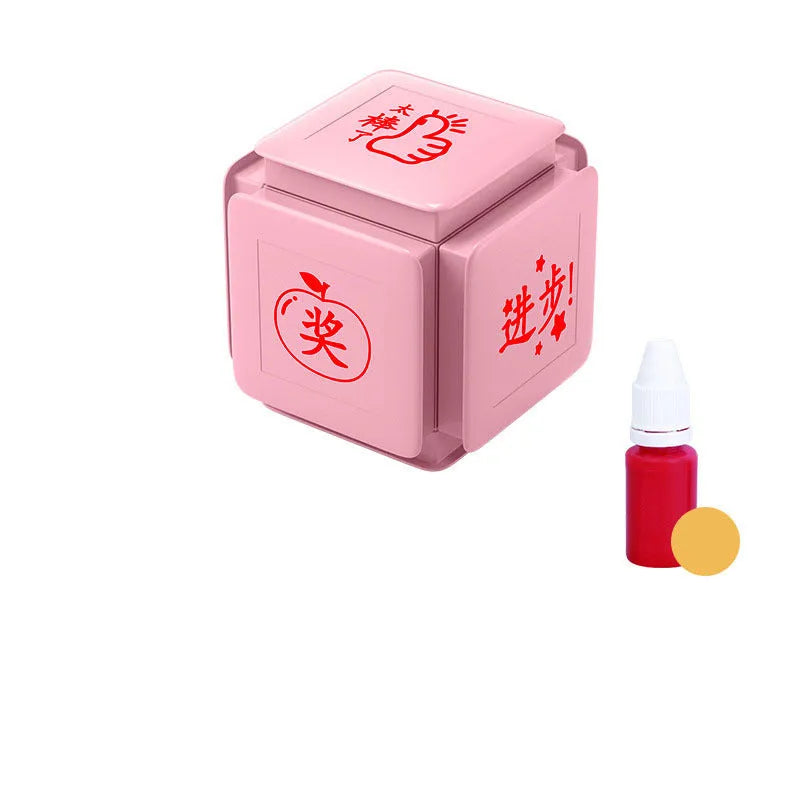 Six-sided Tianzi grid seal stamp in pink and blue colours with photosensitive technology