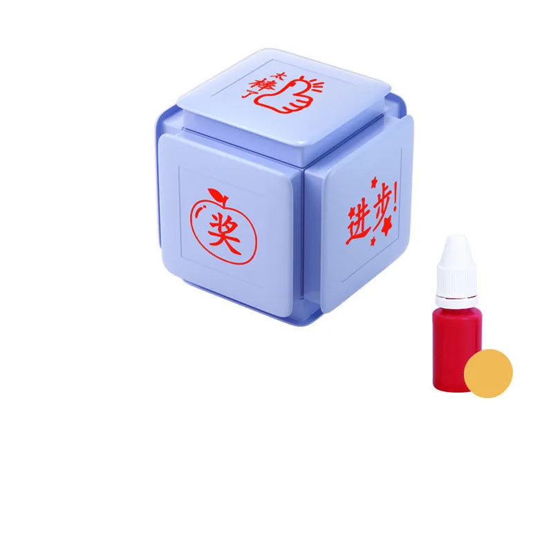 Six-sided Tianzi grid seal stamp in pink and blue colours with photosensitive technology