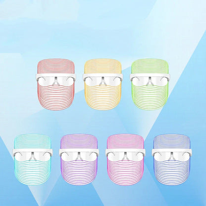 White LED mask measuring 20×17cm for skin light therapy with 7 colours including red, blue, and yellow lights