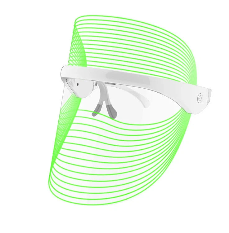 White LED mask measuring 20×17cm for skin light therapy with 7 colours including red, blue, and yellow lights
