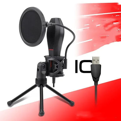 Black USB wired noise reduction microphone for live broadcast and karaoke singing
