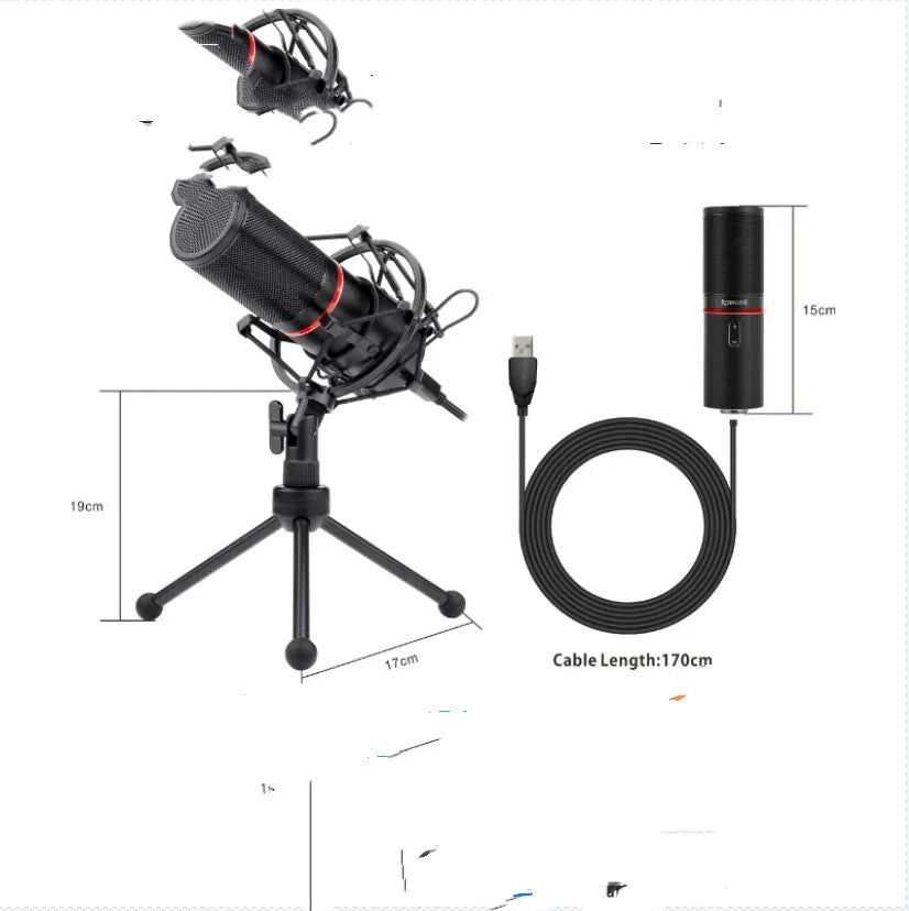 Black USB wired noise reduction microphone for live broadcast and karaoke singing