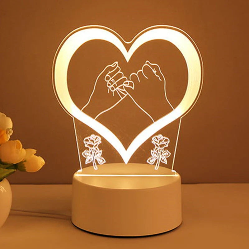 3D acrylic USB LED night light with neon sign effect in warm white