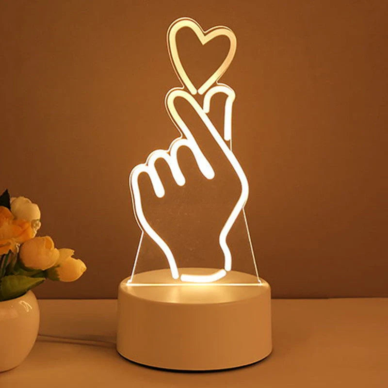 3D acrylic USB LED night light with neon sign effect in warm white