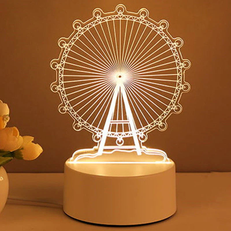 3D acrylic USB LED night light with neon sign effect in warm white