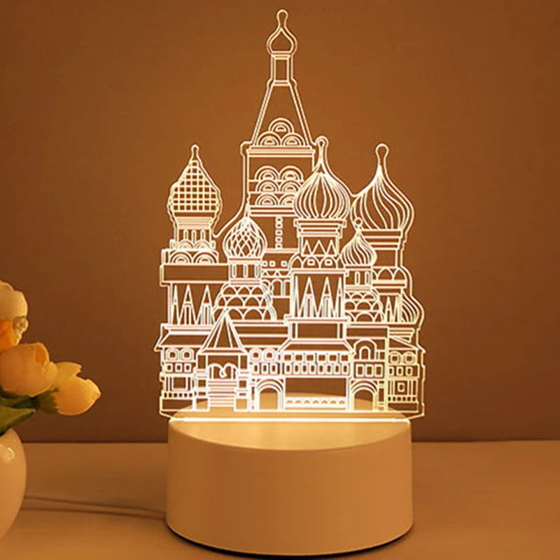 3D acrylic USB LED night light with neon sign effect in warm white