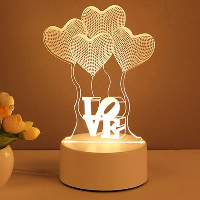3D acrylic USB LED night light with neon sign effect in warm white