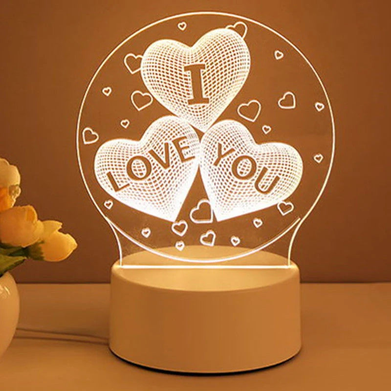 3D acrylic USB LED night light with neon sign effect in warm white