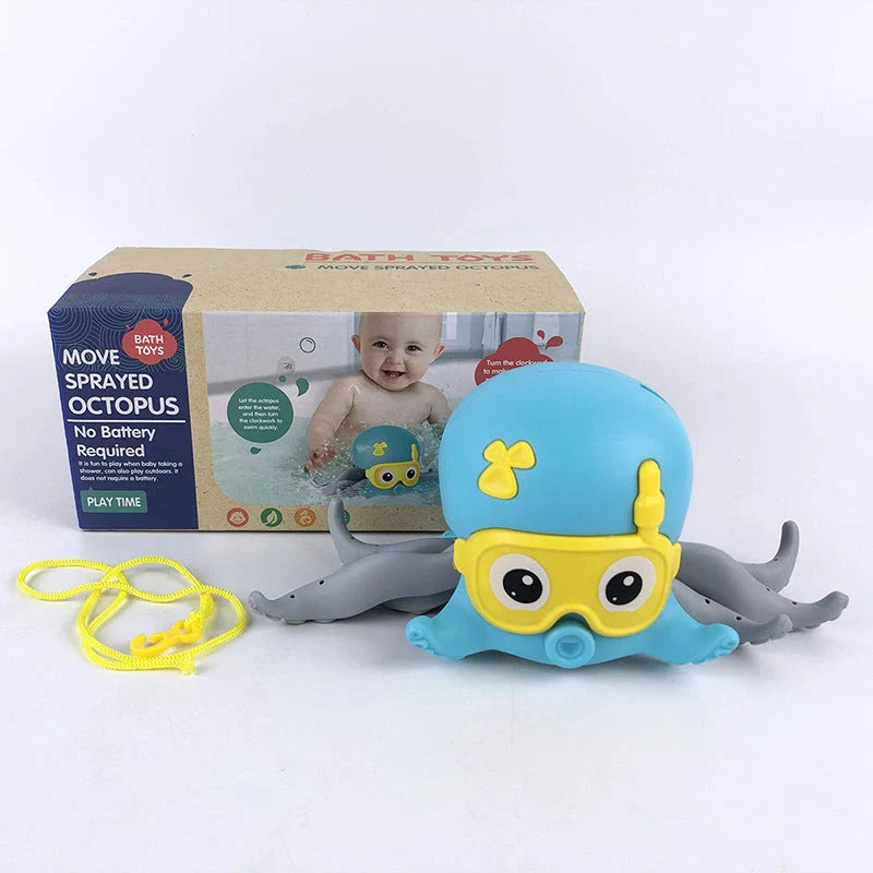 Floating octopus toy in purple and blue with six-leg linkage design for bath and beach fun