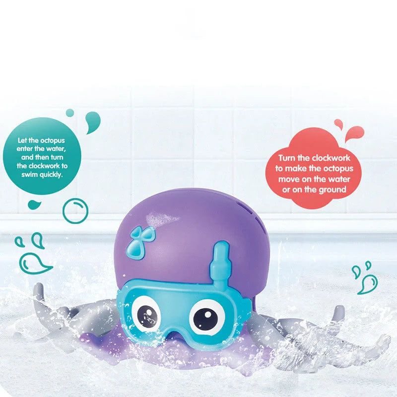 Floating octopus toy in purple and blue with six-leg linkage design for bath and beach fun
