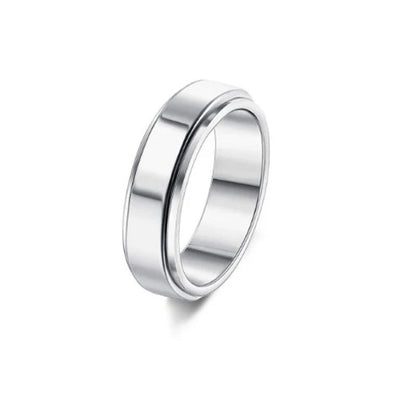 Rotatable stainless steel spinner ring with moon and star designs for anxiety relief and style