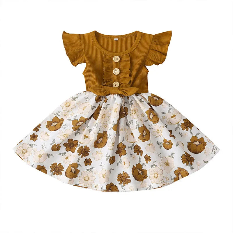 Toddler summer dress for girls in sleeveless style, available in sizes 80cm, 90cm, 100cm, 110cm, and 120cm with colour choices including green, black, wine red, ginger, pink, and brown.