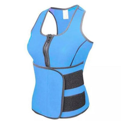 Adjustable neoprene waist trainer in blue, purple, black, and pink