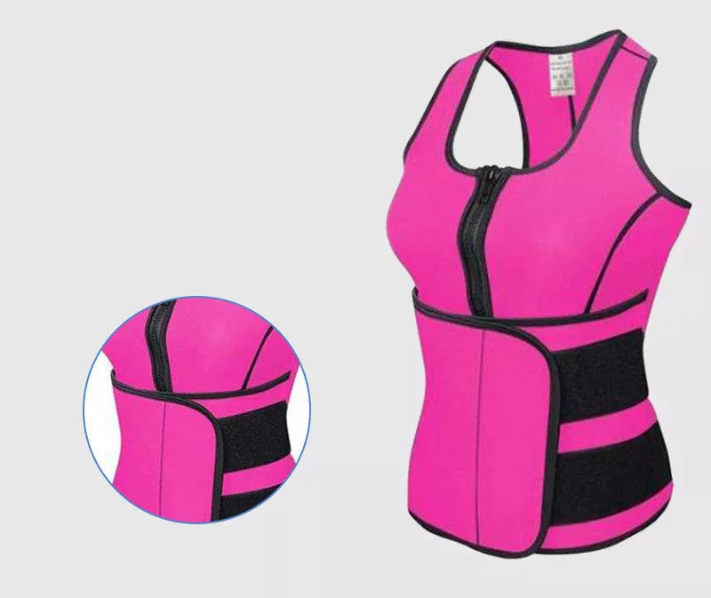 Adjustable neoprene waist trainer in blue, purple, black, and pink