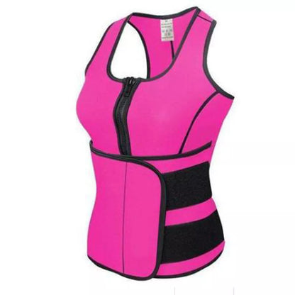 Adjustable neoprene waist trainer in blue, purple, black, and pink