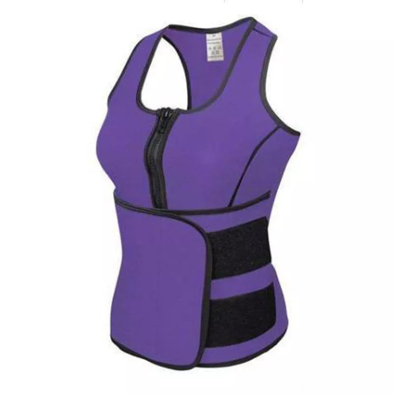 Adjustable neoprene waist trainer in blue, purple, black, and pink
