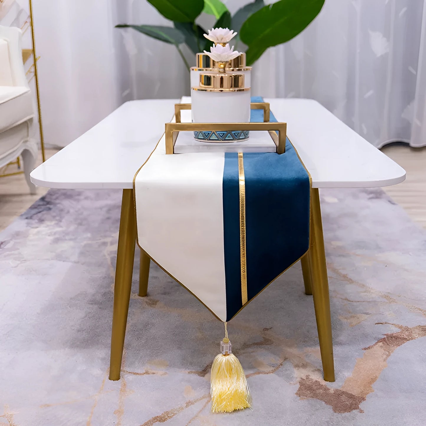 Zuofei modern flannel table runner in simple Nordic design on a coffee table.