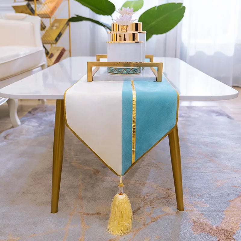 Zuofei modern flannel table runner in simple Nordic design on a coffee table.