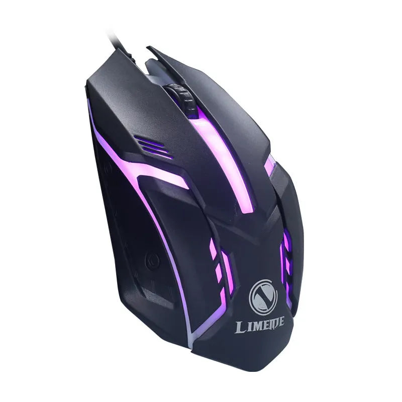 Black and white wired USB mouse with LED lighting and 1.3 metre cable