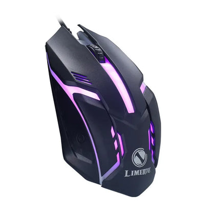 Black and white wired USB mouse with LED lighting and 1.3 metre cable