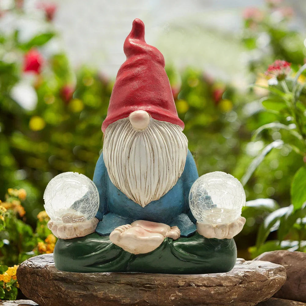 Solar LED resin dwarf doll outdoor statue for garden decoration
