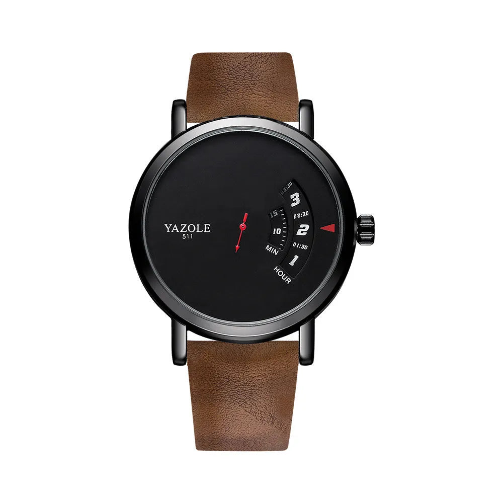 Men's metal casual watch with a black dial, quartz movement, and a pin buckle clasp.