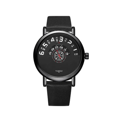 Men's metal casual watch with a black dial, quartz movement, and a pin buckle clasp.