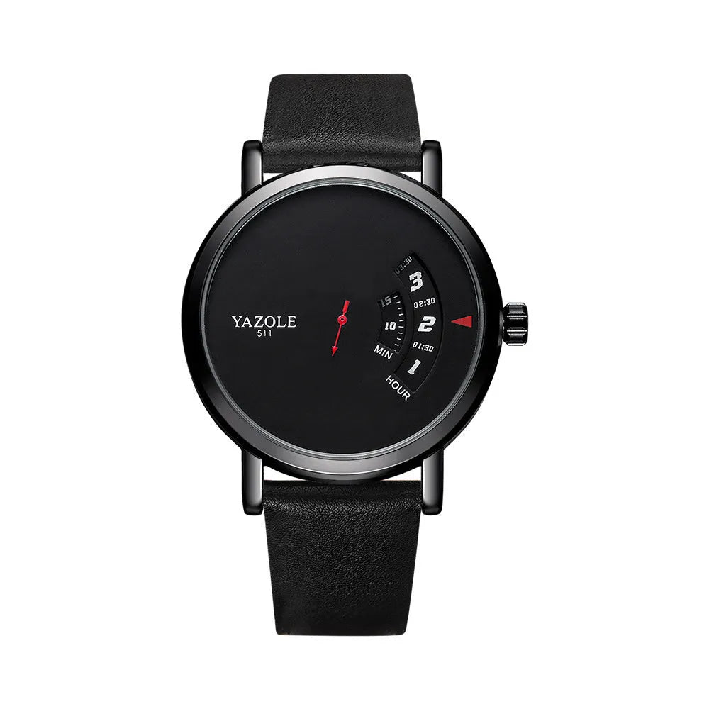 Men's metal casual watch with a black dial, quartz movement, and a pin buckle clasp.