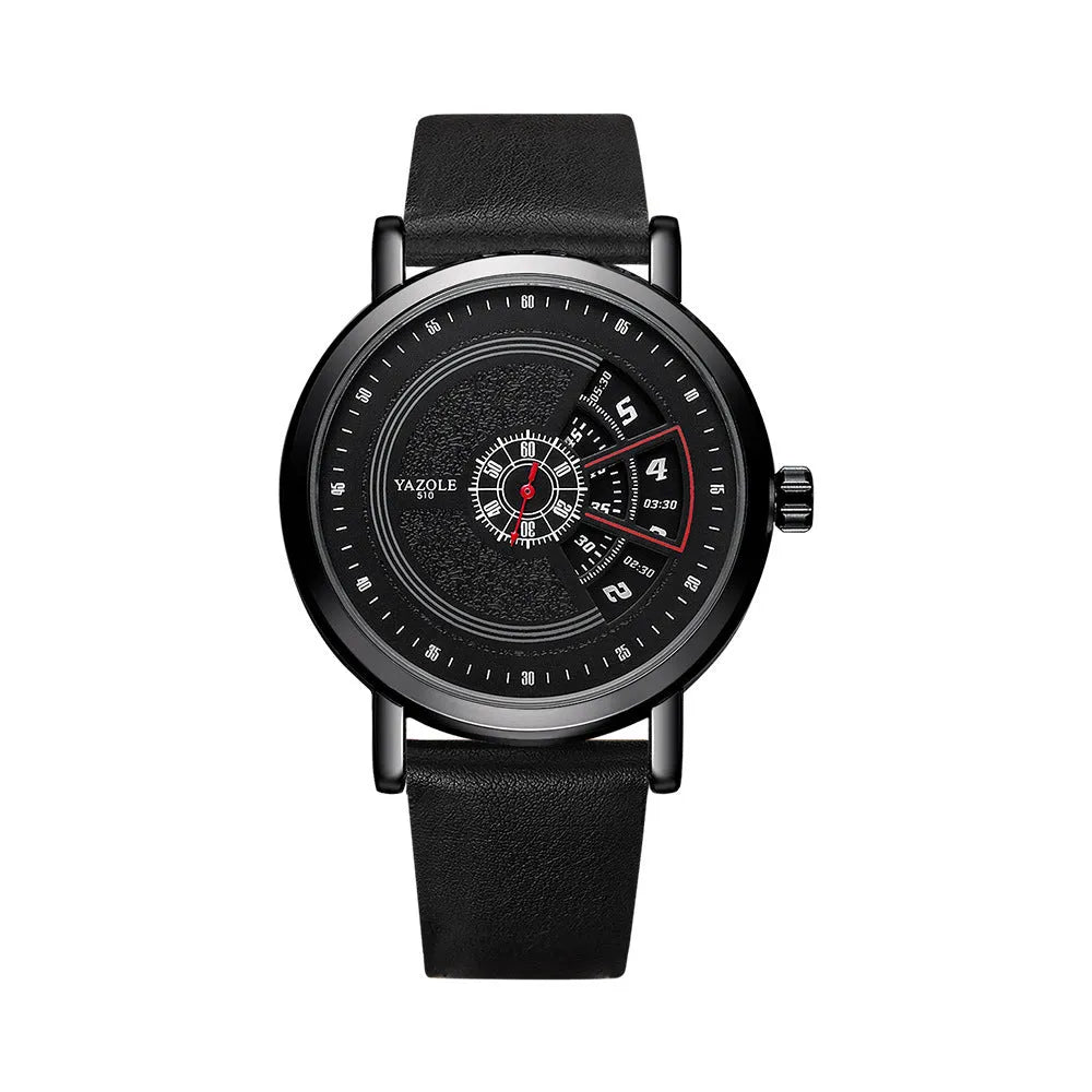Men's metal casual watch with a black dial, quartz movement, and a pin buckle clasp.