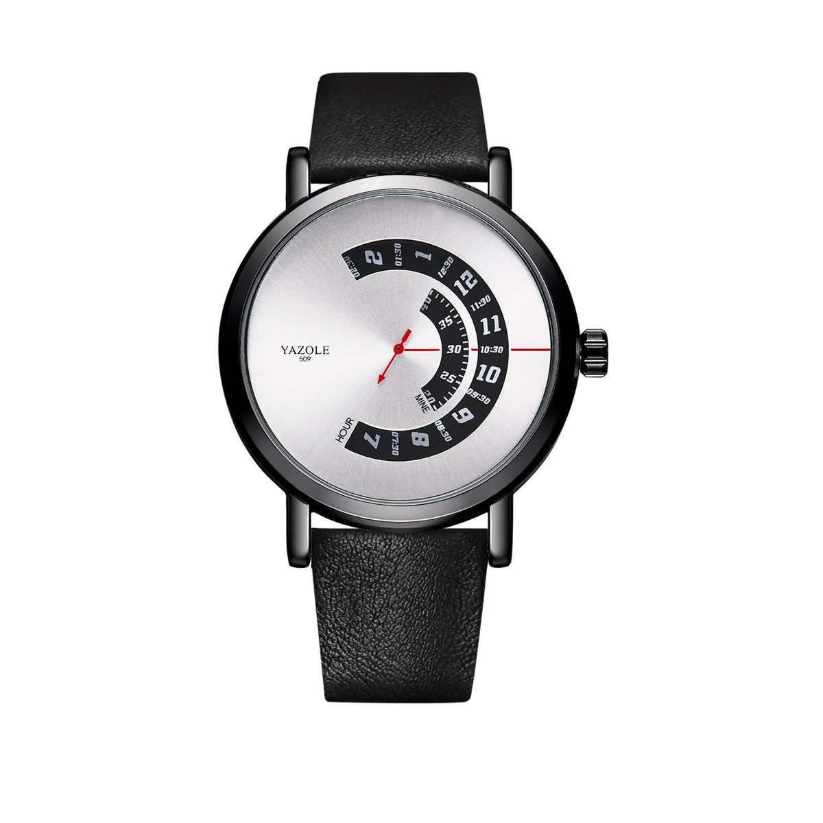 Men's metal casual watch with a black dial, quartz movement, and a pin buckle clasp.