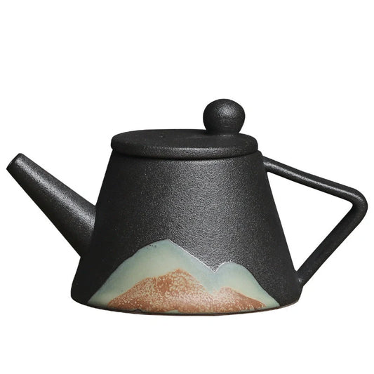 Retro ceramic teapot with underglaze design in black, white, or yellow
