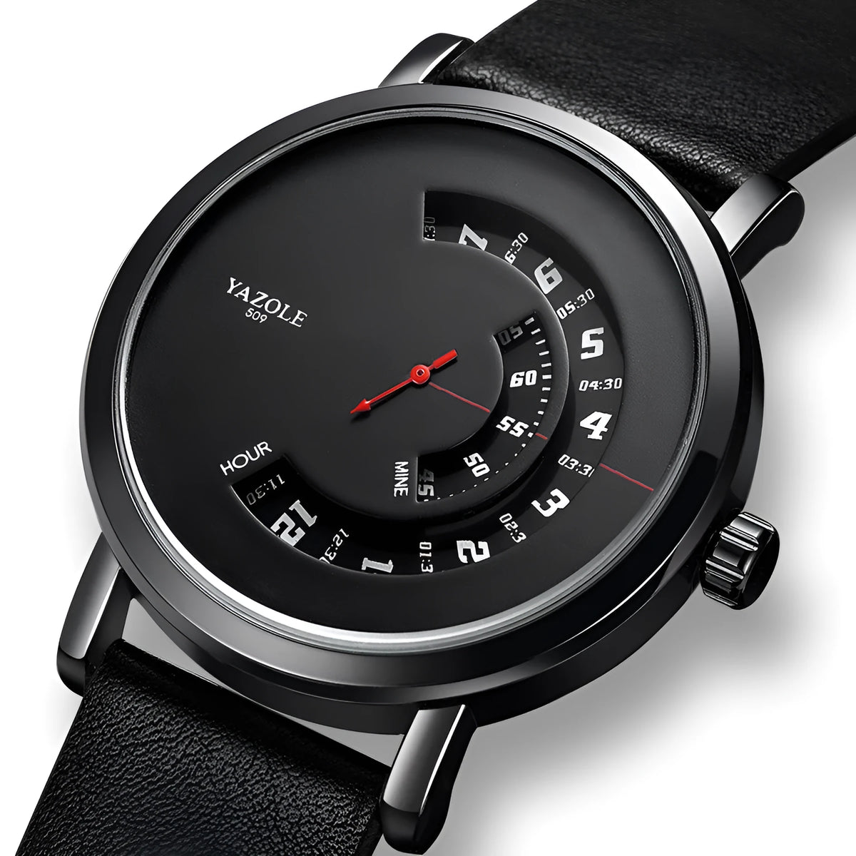 Men's metal casual watch with a black dial, quartz movement, and a pin buckle clasp.
