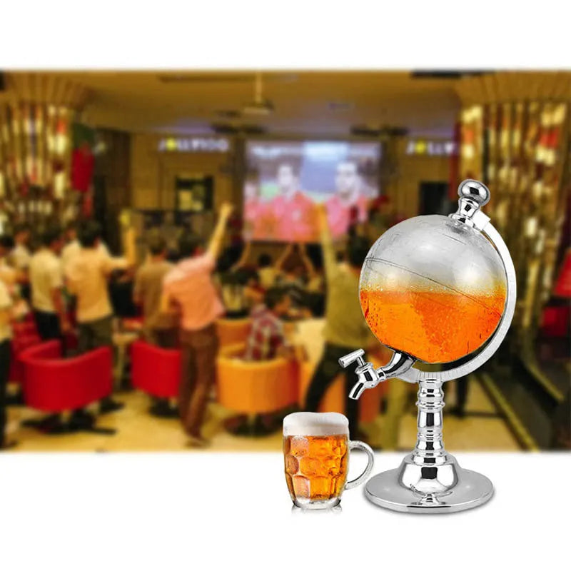 Globe Water Dispenser Beer Machine with 1L Capacity for Alcohol Serving, Transparent Sphere Design on Silver Stand, Multi-Functional Drink Dispenser for Bars Parties and Home Use, Plastic Rubber Metal Construction