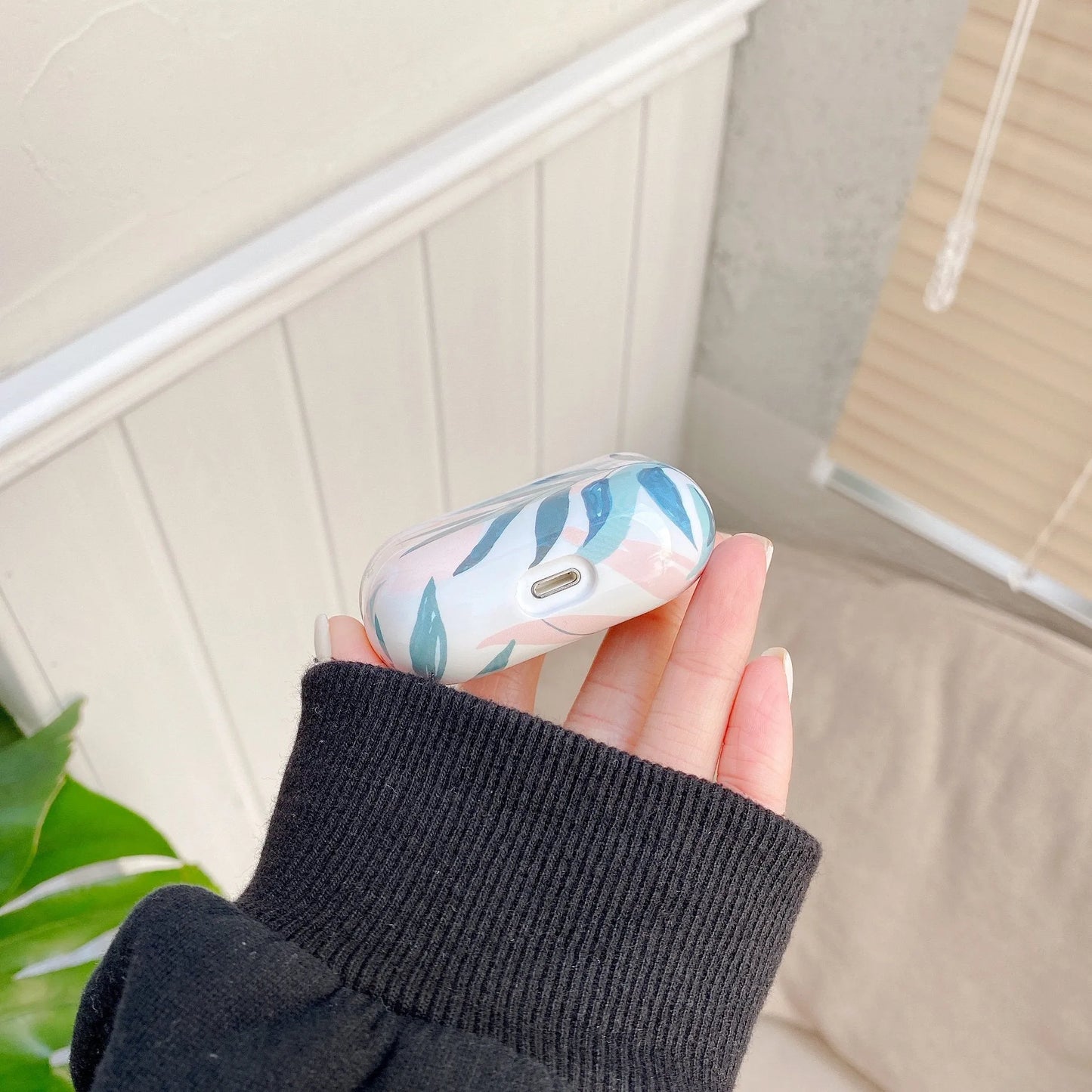 Banana leaves design AirPods case in blue and green colours for AirPods 1/2 generation and Pro models