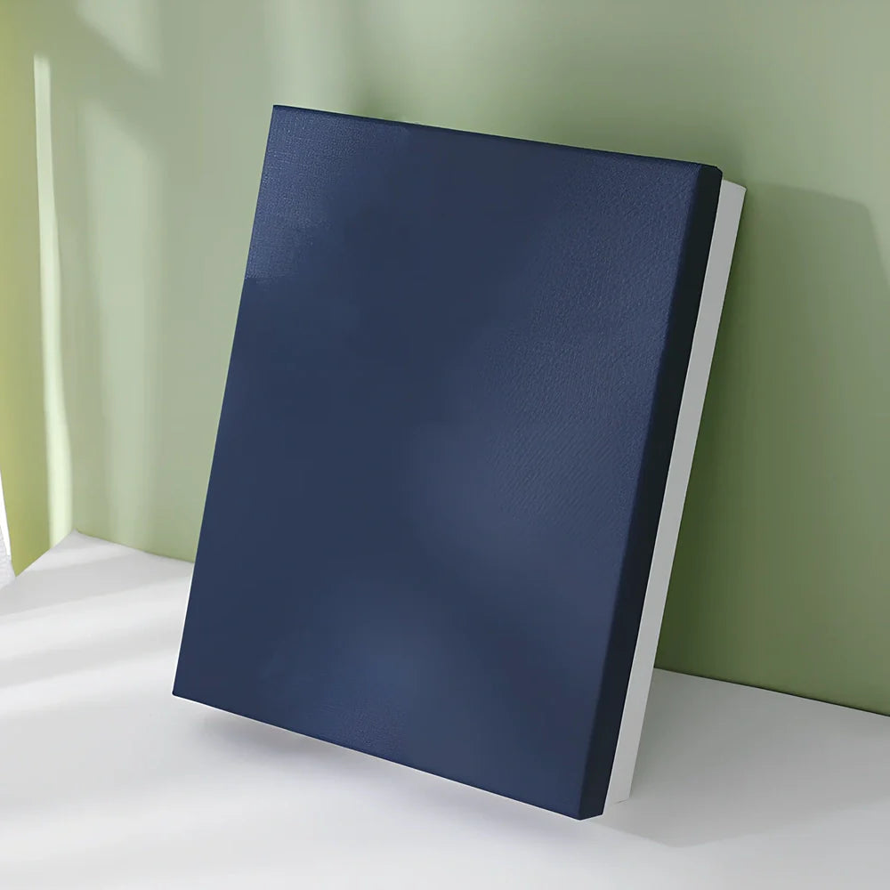 Rectangular gift box showing thick cardboard construction with special paper covering in blue and white colour combination