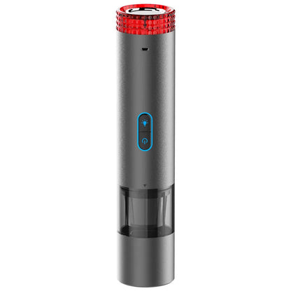 Black V6 portable wireless car vacuum cleaner with a built-in flash lamp for spot cleaning.