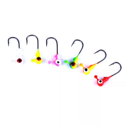 Pack of 50 1g lead fishing hooks in mixed colours for versatile angling
