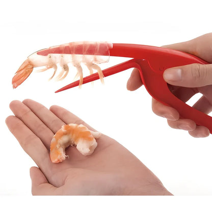 Stainless steel shrimp peeler tool with ergonomic handle for quick shellfish preparation