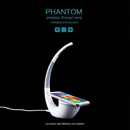 Stylish wireless charging table lamp with minimalist design, touch controls, and energy-efficient LED lighting