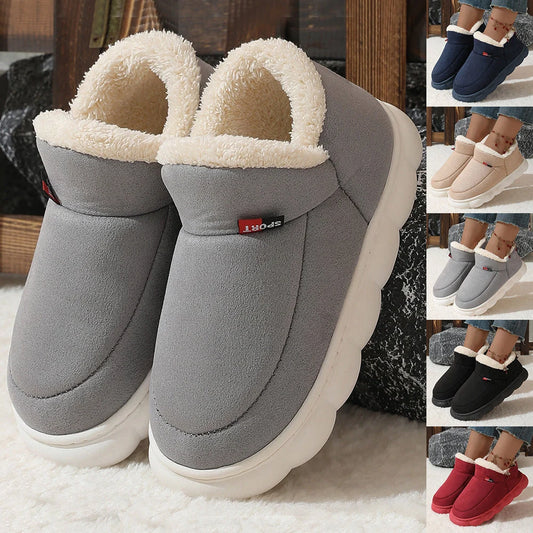 Cosy velvet house slippers for men and women, featuring plush velvet upper, suede lining, and durable rubber soles