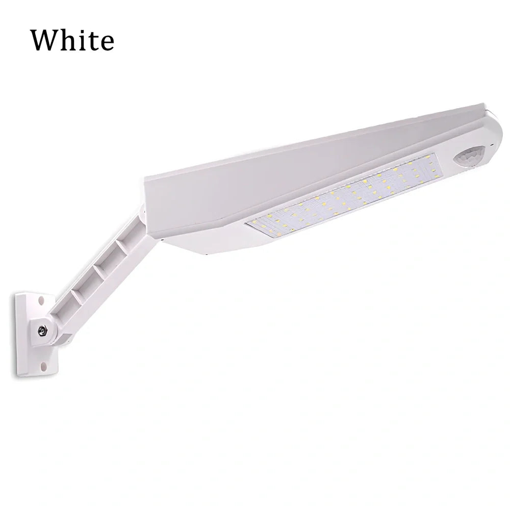 Adjustable solar light with motion sensor showing black or white colour options